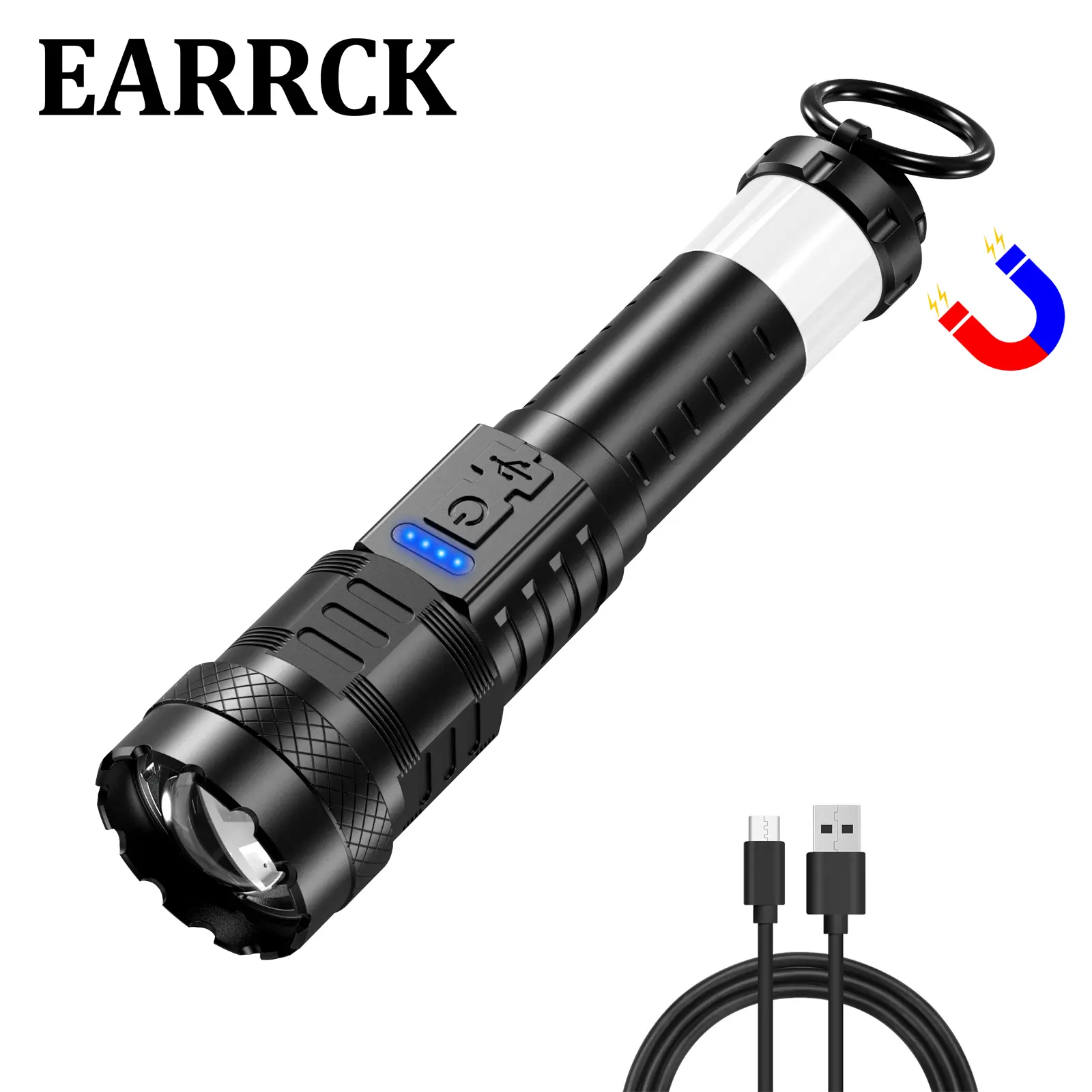 Strong Light Laser Flashlight USB Rechargeable with 8 Light Modes, High Lumens,Strong magnetic attraction,Emergency Red and Blue Lights, International Rescue Lights,for Hiking, Garage, Garden, Camping, Emergency
