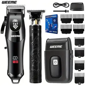 3pcs WEEME Men'S Grooming Set  Hair Clipper, T-Trimmer, Electric Razor, Cordless Rechargeable Trimmer, USB Rechargeable Professional Haircut Kit for Men, Beard and Hair Trimming, Home Barber Tool, Ideal for Travel and Father'S Day Gift