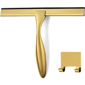 10-Inch Durable Multi-Purpose Household Squeegee - Brass, Stainless Steel Window Cleaning Scraper for Glass, Shower Doors, Bathroom Cleaning Supplies