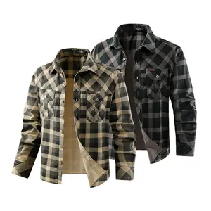 New autumn large size cotton work shirt for middle-aged and young men; plaid long-sleeved shirt for men; thin men's shirt