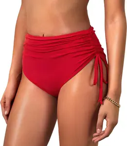 Women's High Waisted Bikini Bottoms, Full Coverage Swimwear, Adjustable Side Tied Bathing Suit Bottom
