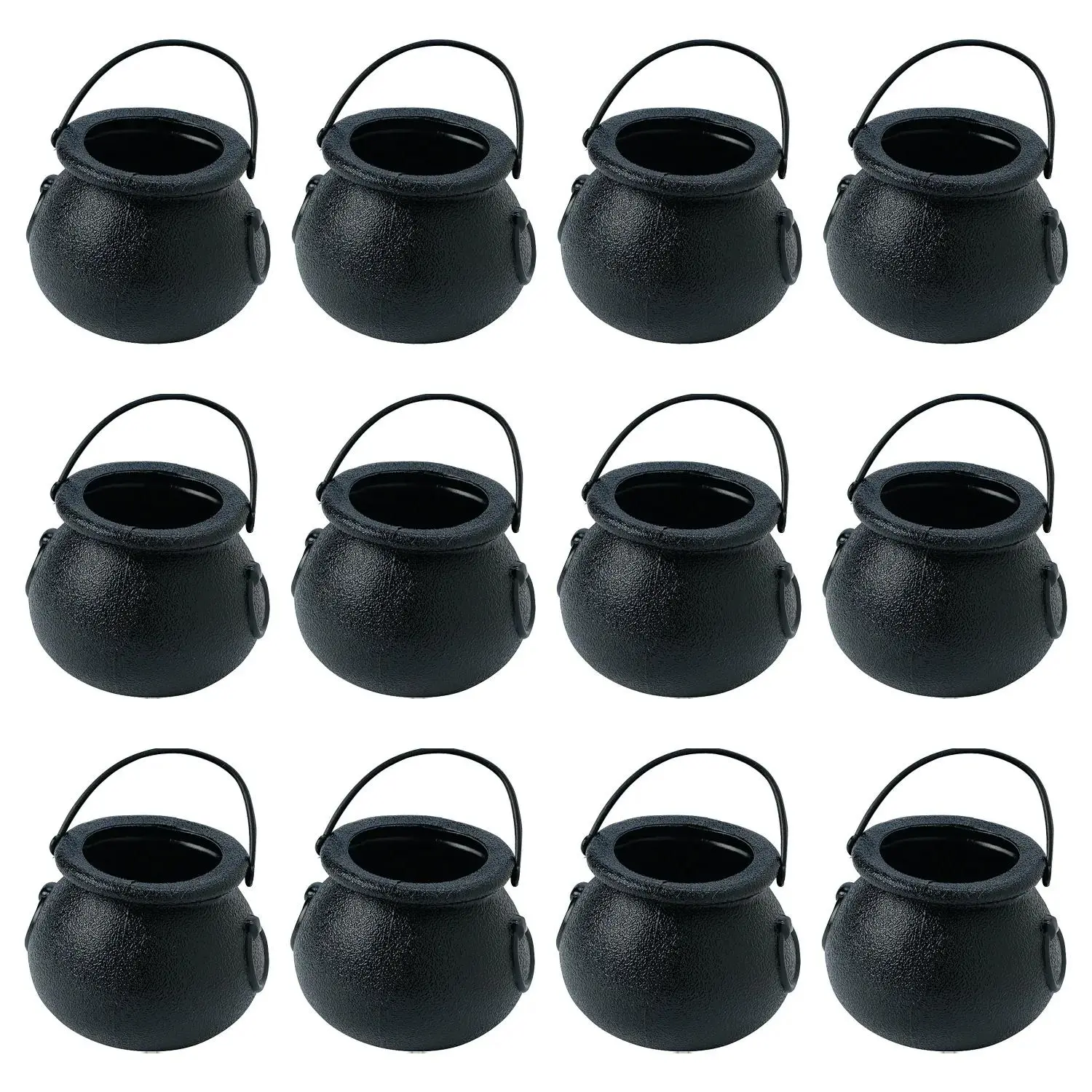 Durable Realistic Plastic Black Cauldron Candy Buckets with Top Handle, 12-Piece 2 3/4 Inches Halloween & St. Patrick's Day Party Supplies, Festive Party Favors, Party Favors Assortment, Chocolate