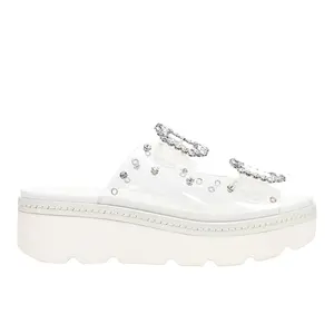Chinese Laundry Womens Surf Rhinestone Platform Slide Casual Sandals Casual Mid Heel 2-3" - Clear