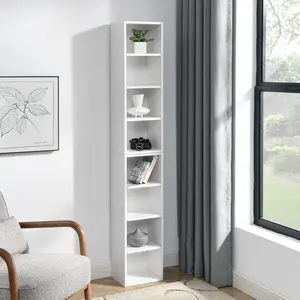 8-Tier Media Tower Rack bookcase, Multi-functional double-decker bookcase, 11.6 X 9.3 X 71 Inches CD DVD Slim Storage Cabinet with Adjustable Shelves, Tall Narrow Bookcase Display Bookshelf for Home Office