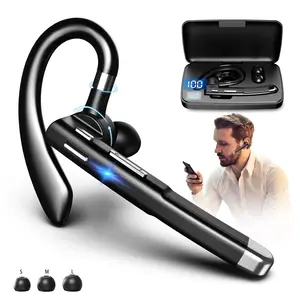 Single Ear Wireless Headset with Mic, 1 Count Ear Hook Design Earphone with Power Display Charging Case, HiFi Stereo Noise Canceling Headphone, Waterproof Sports Earphone, Electronic Gift