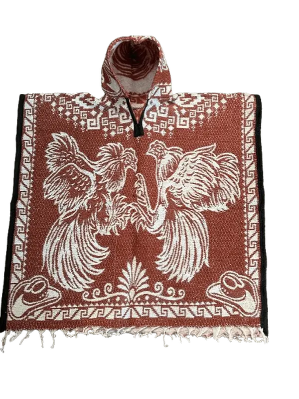 Unisex Adult Roosters Fighting Roosters Fighting Poncho/Gaban with Hoodie / Gorro