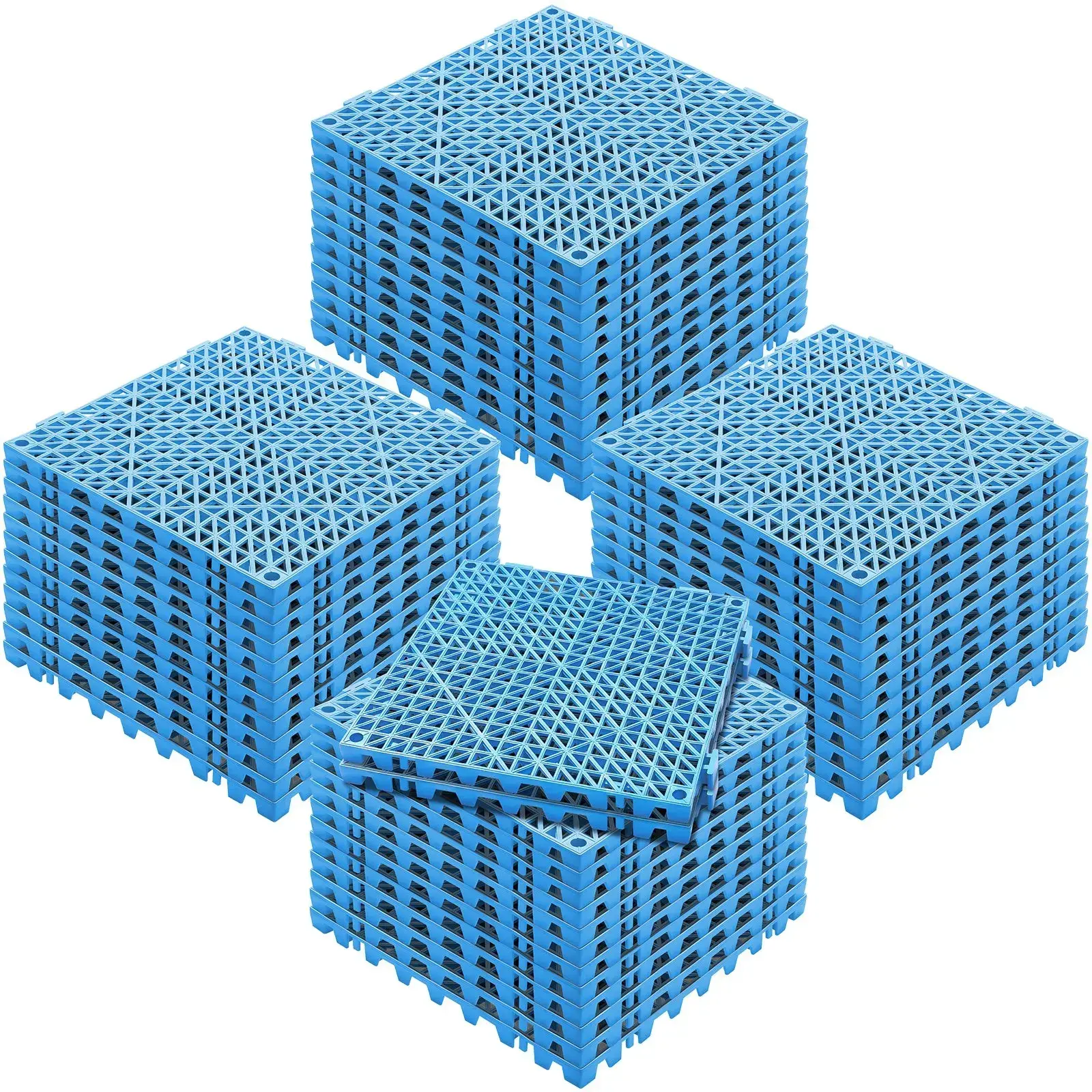 50/55PCS Blue Interlocking Drainage Floor Tiles, 12" x 12" Modular Splicing Soft PVC Mats, Non-Slip Efficient Drainage Holes Floor Cushions for Bathroom, Kitchen, Pool and All Wet Areas