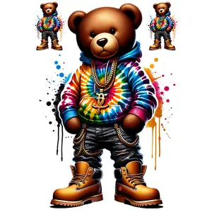 4-Pack, 6-Pack or 10-Pack Tie Dye Bear DTF Heat Transfer DIY TShirt Printing