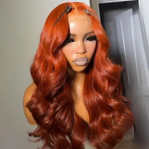Bling Hair Brazilian Human Hair Lace Front Wig, 13X4-13X6 Transparent Lace, Glueless Body Wave, 28-30Inch Ginger Reddish Brown-Burnt Orange, 180 Density Voluminous Locks (TikTokShop Black Friday), Human Hair Wigs
