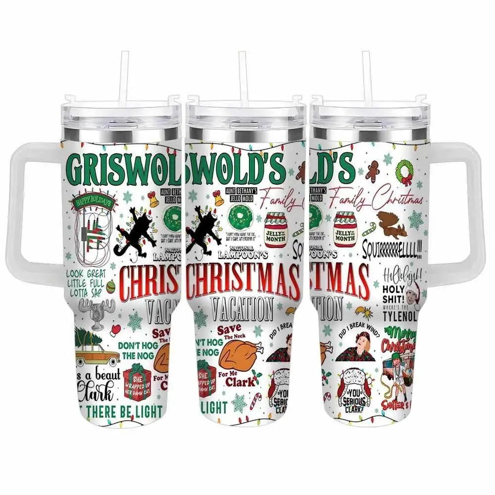 Griswold's Christmas Vacation Car Mug (40oz/30oz) Featuring Squirrel & Christmas Lights Graphics Durable Insulated Travel Tumbler Perfect Gift for Family Holidays Friends Road Trips