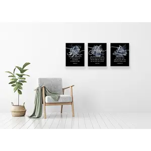 3pcs Framed Christian Inspirational Wall Art Set - Faith, Hope & Love Bible Verses - Modern Ink on Canvas, Wooden Frame, Hook Mount -  Religious Wall Art | Inspirational Quotes | Wooden Frame Art, Inspirational Wall Decor Decoration Artistic
