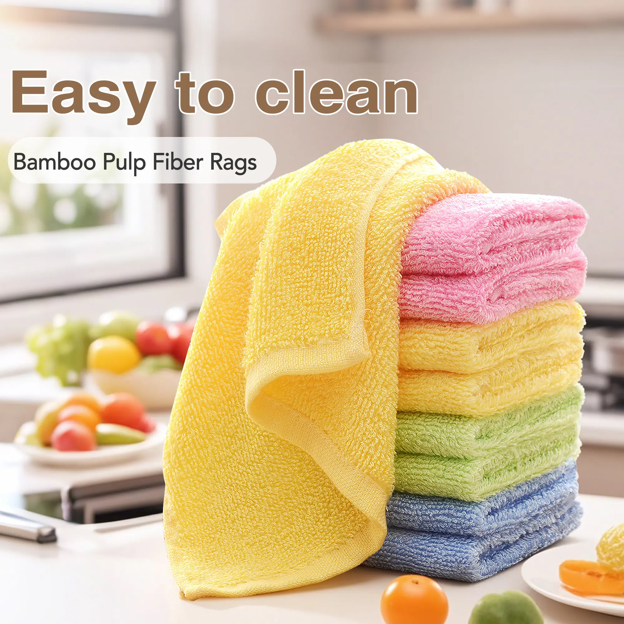 10 Counts Soft Absorbent Bamboo Fiber Dish Cloths, Random Color, Strong Oil Absorption Cleaning Rags for Washing Dishes, Kitchen Rags, Reusable Cleaning Towels