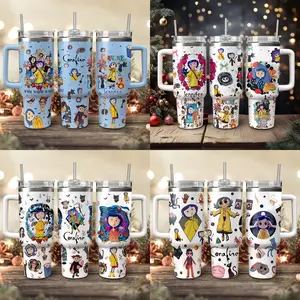 [Collection] Elysian Sip - Coraline Animated Series 40oz Durable Insulated Tumbler, Fantasy Movie Tumbler With Handle, Cartoon Lover Gift Tumbler, Leakproof Travel Mug.