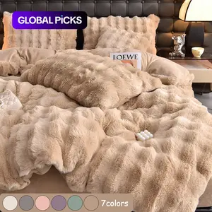 Luxury Faux Rabbit Fur Bedding Set, Cozy Warm All Season Duvet Cover with Pillowcases, Elegant Solid Color Home Decor for Bedroom, Living Room, and Dorm, Soft Bedding Set #GLOBAL PICKS