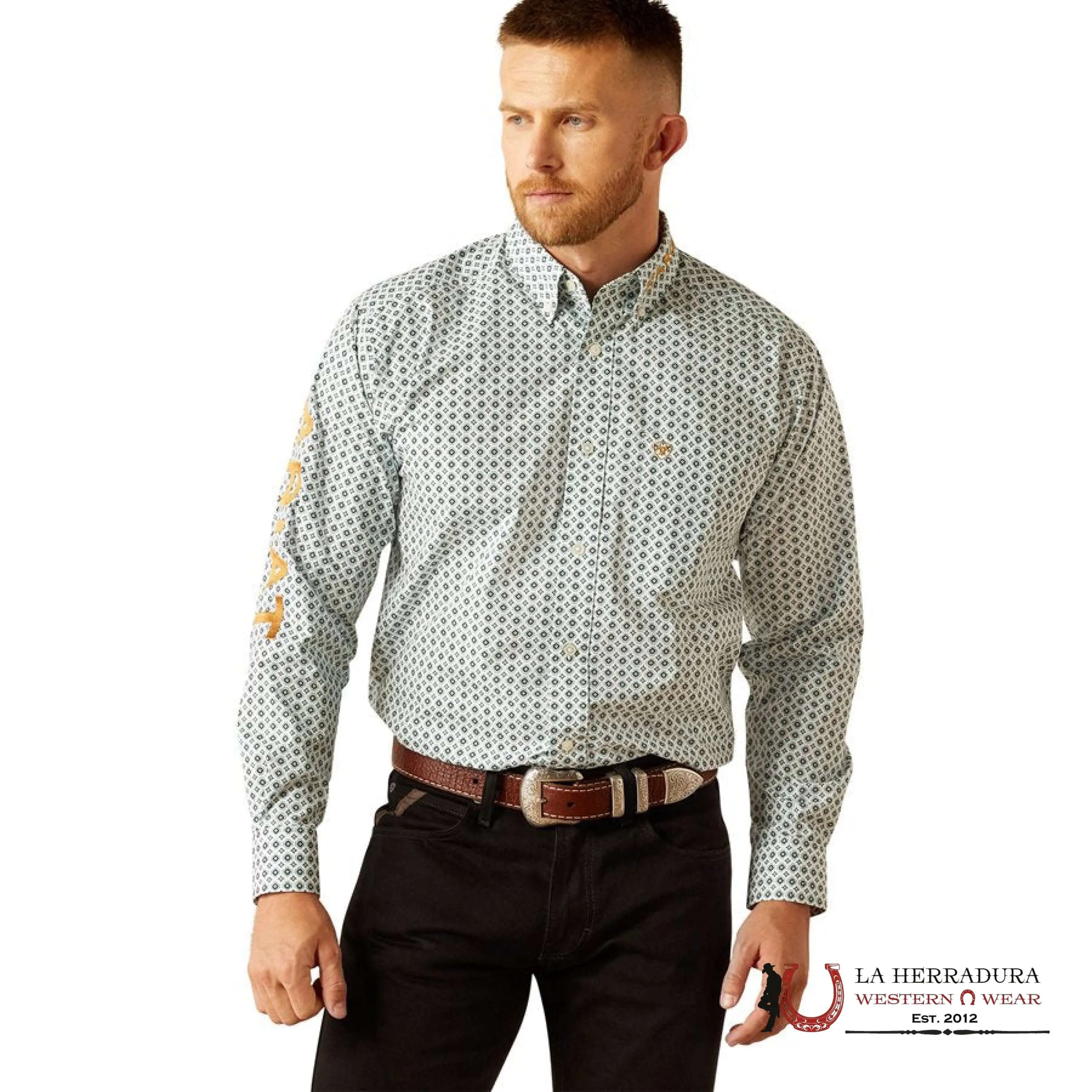 ARIAT MENS TEAM FRANKLIN BLUE/BROWN LONGSLEEVE SHIRT - 10058962