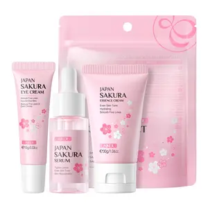 Sakura Facial Skincare Kit, 1 Count Moisturizing Sakura Essence & 1 Count Brightening Sakura Eye Cream & 1 Count Soothing Sakura Face Cream, Hydrating Skincare Kit for Women
