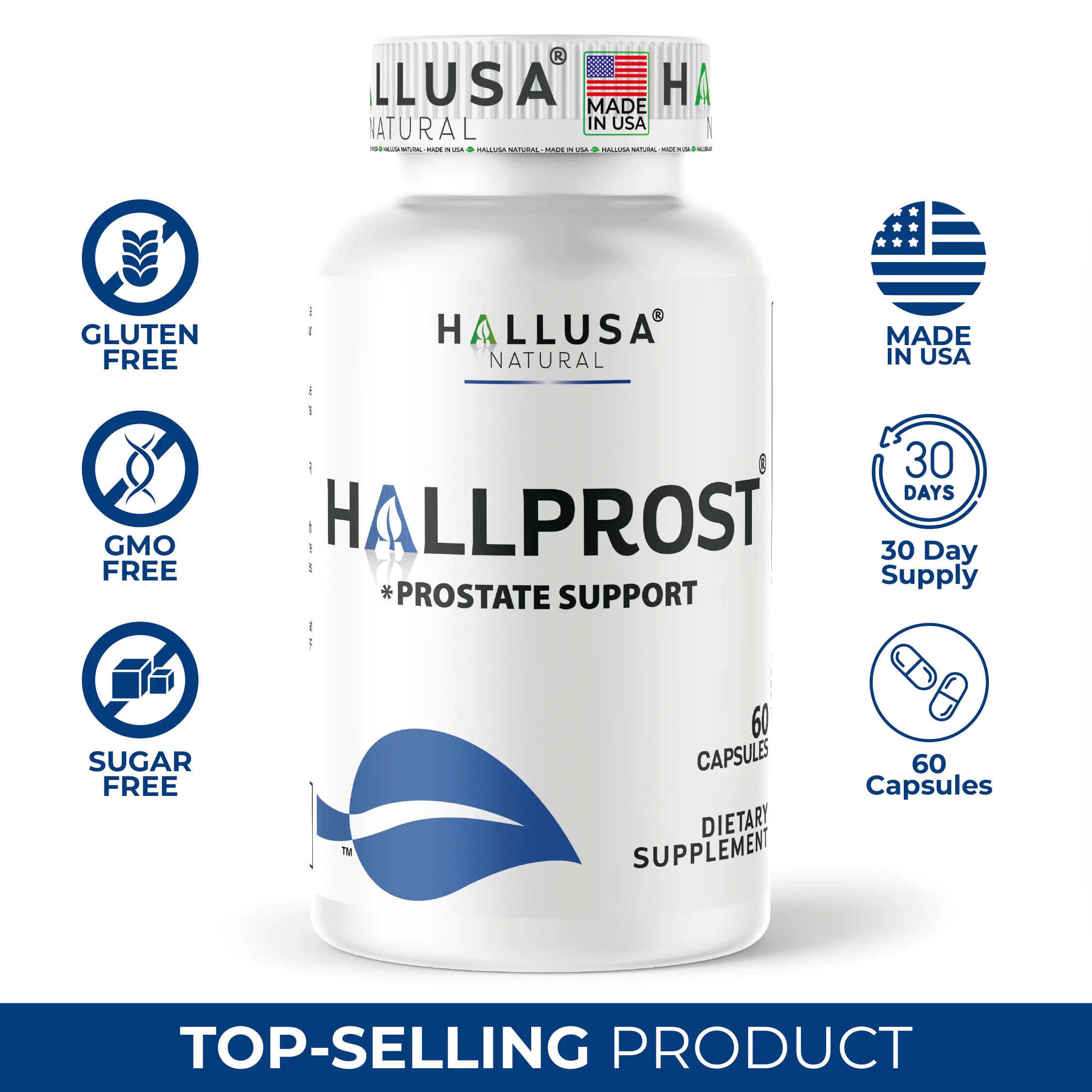 HALLUSA NATURAL Hallprost Prostate Dietary Supplements (60 Capsules) - Sugar-Free, Gluten-Free, with Saw Palmetto, Pygeum Africanum, Pumpkin Seed Oil, Zinc, Vitamin E, Magnesium, Botanical Extracts for Nocturia Relief & Men's Health