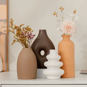 4 Piece Minimalist Ceramic Vase Set With 4 Colors Perfect for Rustic Modern Farmhouse Decor Living Room Shelf Table And Entryway Ideal Gift for All Occasions Home Decorative Vase