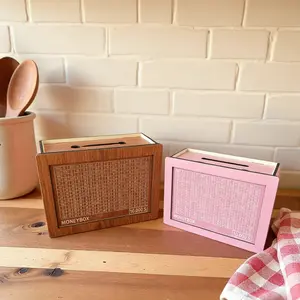 1-Count Traditional Cupressus Wood Classic Piggy Bank - Cash Saving Box, Secure Home Decor, Coin Storage with Counter Track and Pen, Gift-Ready for Adults