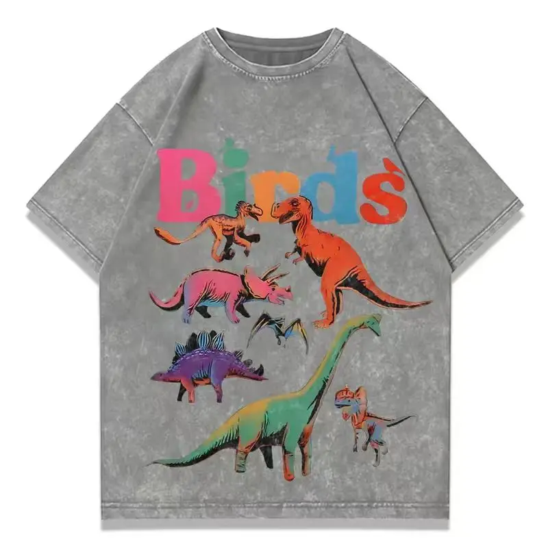 valentine shirts Birds Unisex Vintage Washed Shirt, Graphic Tee, Unisex Fashion, Full Color, Full Size, For Men, For Women Black Dinosaur