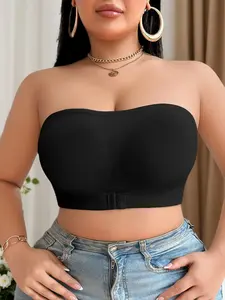 Women's Plus Size Wireless Bra, Soft Padded Push-Up Front Closure Buckle Strapless Everyday Underwear, Comfortable Daily Wear Womenswear, Wirefree Bras