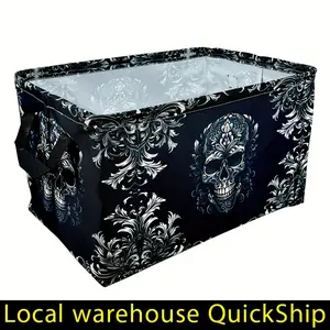 Silvery Vintage Skull Pattern Laundry Hamper with Durable Oxford Fabric Reinforced Handles, Extra Large Collapsible Laundry Basket Ideal for Bedroom Bathroom Toy And Clothes Storage, Laundry Hamper, Shelf Baskets