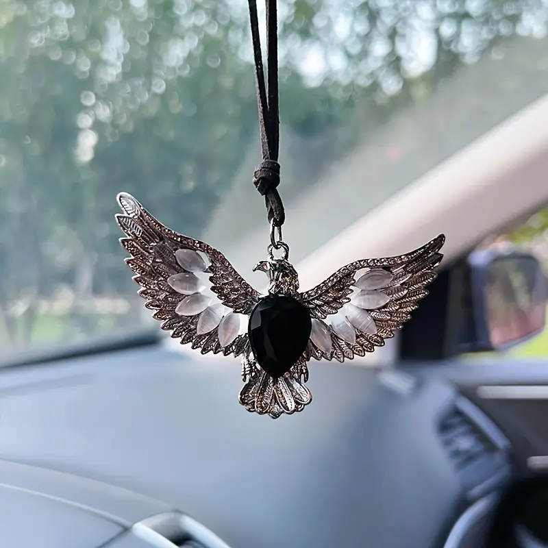 Creative Rhinestone Eagle Car Ornament, Fashionable Rearview Mirror Decoration, Elegant Animal Interior Hanging Gift, Car Interior Accessories