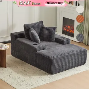 Boneless reclining chair with cushion and armrests and cup holder, soft upholstered sofa bed, indoor sleeping chair, luxurious soft corduroy sofa bed, suitable for living room, no assembly required.