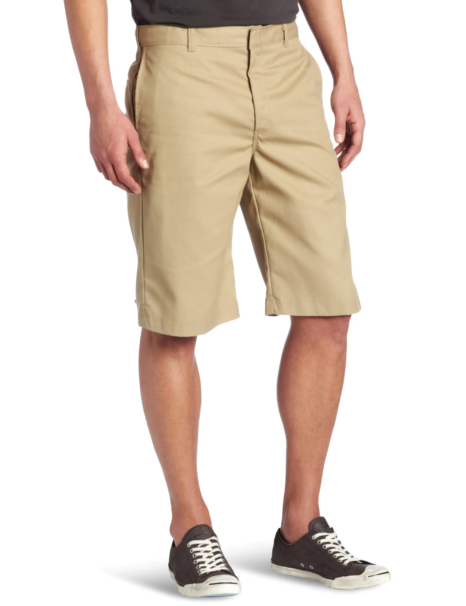 Dickies Men's Plain Flat-Front Khaki Casual Buttons Shorts - Size 38, Zip Fly, Button Closure, Pocket, Logo-Free, Men's Bottoms, Buttons Men's Shorts