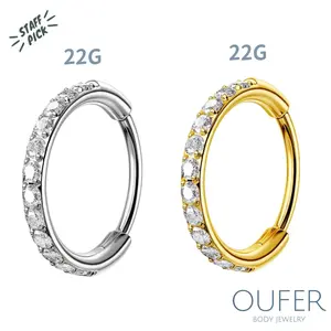 OUFER Glamorous Body Jewelry Unisex 22G AAAAA+ Grade CZ Rhinestone Hinged Segmented Nostril Piercing Nose Ring, 316L Stainless Steel Tarnish Proof Dainty Piercings Accessory, 6mm-8mm Septum Ring for Women