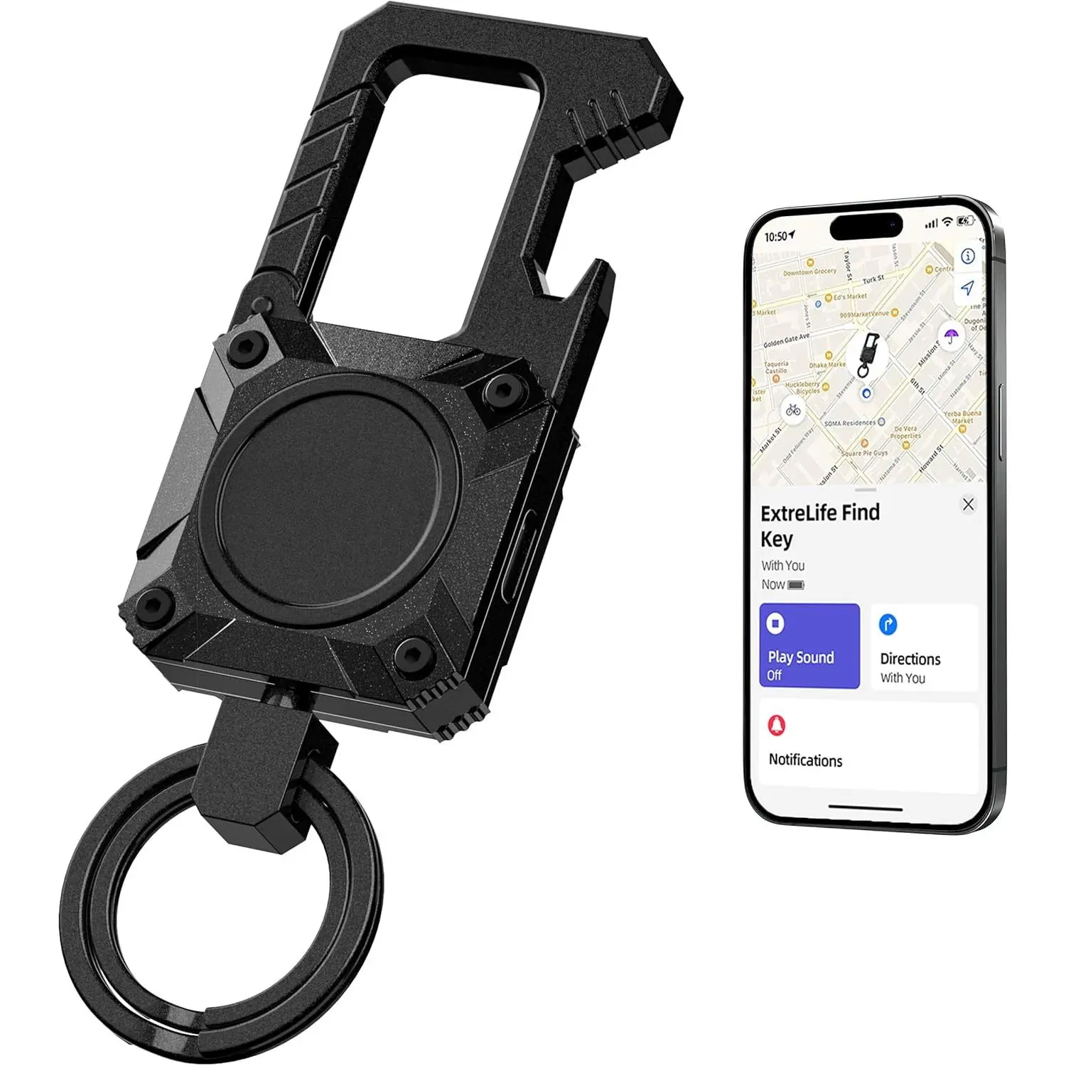 Keychain, Works with Apple Find My, Heavy Duty Keychain Bottle Opener, Carabiner Car Key Chains with Gps Tracker, Key Finder, Bluetooth Tracker for Luggage, Kids, Bags and More, Rechargeable, Black girly car accessories car decor