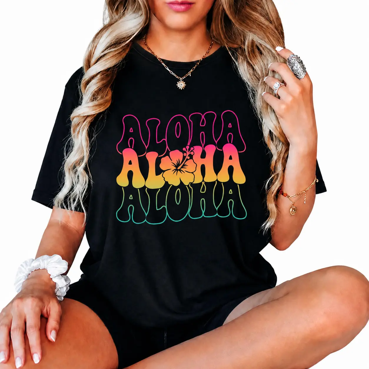 100% Cotton  Men Women Groovy Aloha Hawaiian Family Vacation T-Shirt