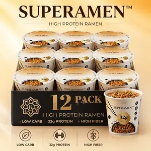 Superamen Spicy "Beef" Ramen, 100% Plant Based, Keto Friendly, Low Carb, High Protein, Packaged Noodle Meal Kit (12 Pack)