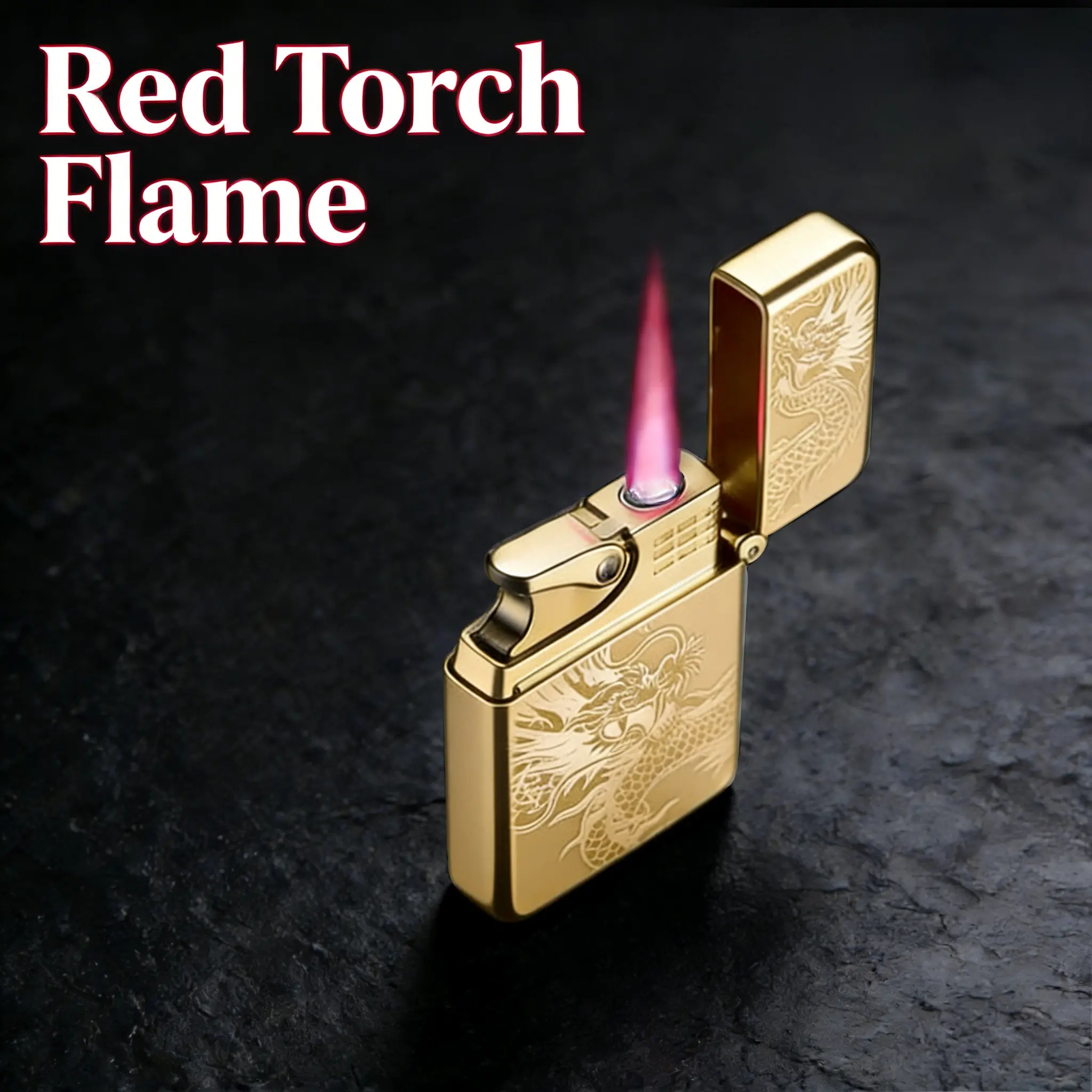 Wind-Resistant Metal Torch Lighter - Red Jet Flame, Dragon Motif Stands Out, Dragon-Inspired Bold Look, Adjustable Flame, Refillable (Butane Not Included), Smokeless, Mini Adult Outdoor Lighter Accessory for Camping, BBQ, Cool Gift for Men