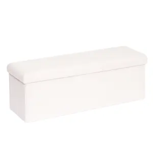 B FSOBEIIALEO 43 Inch Foldable Storage Ottoman, Living Room Resting Footstool, White Teddy Footstool, Modern Large Capacity Hidden Storage for Living Room Furniture,Bedroom Decoration Seater Organizing