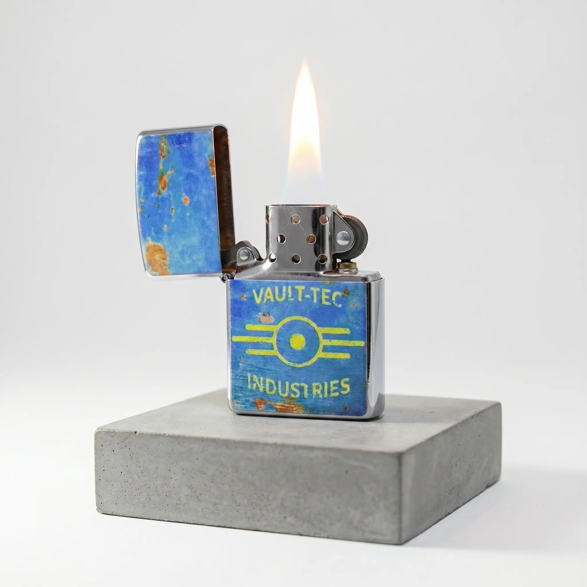 Retro Windproof Lighter Case & Vintage Refillable Lighter (No Fuel Included - Shipped Empty), Durable Stainless Steel/Metal Home Accessories, Rustic Blue Industrial Aesthetic Compact Survival Tool for Camping Collectors