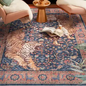Vintage Tiger Pattern Rug, 1 Count Non-slip Soft Floor Mat, Animal Printed Rug, Creative Fashion Washable Rug, Decorative Carpet for Home Living Room Bedroom Hotel