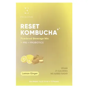 Everydaze Reset Kombucha, Powdered Beverage Mix, Lemon Ginger, 10 Packets, 0.18 oz (5 g) Each