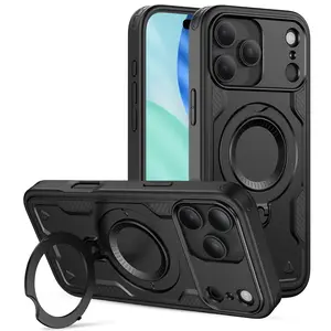 iPhone 17 Pro Case with Magnetic Invisible Stand [Military Drop Protection] [Compatible with Mag-Safe] Shockproof Slim Case for iPhone 17 Pro Case Stand with Kickstand Rotatable, Black 6.3 Inch