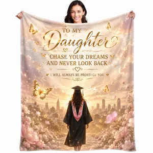 To My Daughter Graduation Blanket Inspirational Flannel Throw Soft Cozy Gift from Mom Dad Butterfly Pink Floral for Teen Girls Women outdoorfun