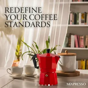 Red  Classic Stovetop Espresso and Coffee Maker, Moka Pot for Italian and Cuban Brewing, Greca Coffee Maker, Cafeteras, 6 Espresso Cups coffeee