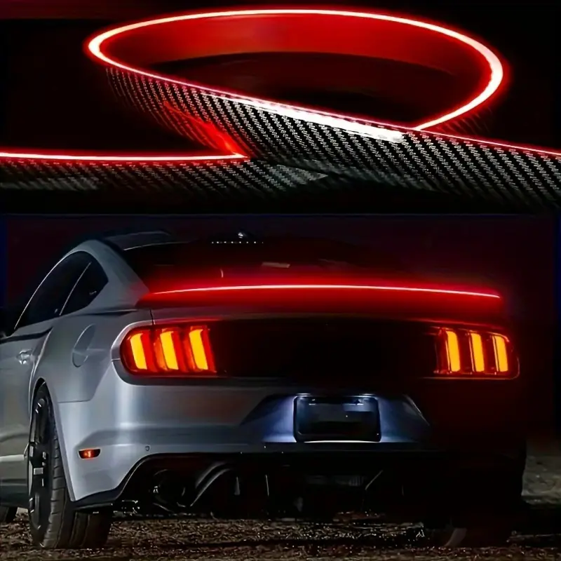 48in Universal Carbon Fiber LED Lighting Rear Roof Tail Wing Splitter - Exterior Braking/Running/Turning Alert Trim Lamp, Visibility-Enhancing Accessory with Universal Fit for Most Models
