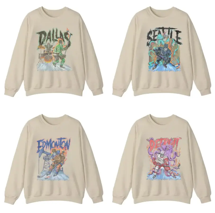 Vintage 90s Skeleton All Team Ice Hockey Graphic Sweatshirt, Retro Game Day Crewneck, Hockey Fan Unisex Pullover, Classic Sports Gift, Fashion For All