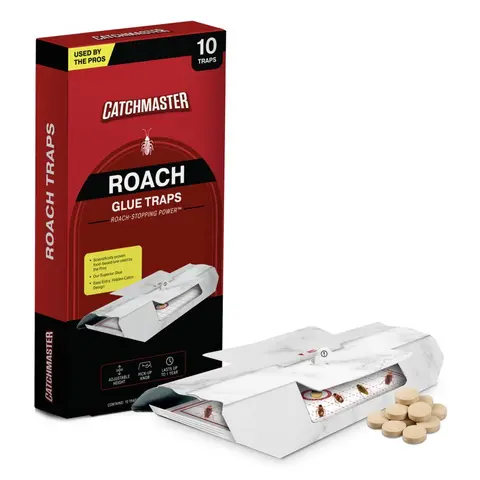 Catchmaster Cockroach Traps Food-Based Lure Pesticide-Free Indoor Insect Control for Kitchens, Bathrooms & Basements – Dustproof Enclosed Design, 10-Count