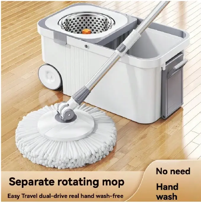 Snugspot 360° Spin Mop And Bucket Set - Drums with 4 Microfiber Mop Heads, 61" Stainless Steel Adjustable Handle, Bucket Floor Cleaning System mop