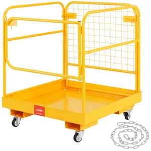Forklift Safety Cage With 1200 Lb Load Capacity, 36 X 36 Inch Folding Work Platform, Lockable Swivel Wheels, Drain Hole And Device Chain, Supports 1-2 Adults, Ideal For Aerial Work, Construction, And Warehouse Applications