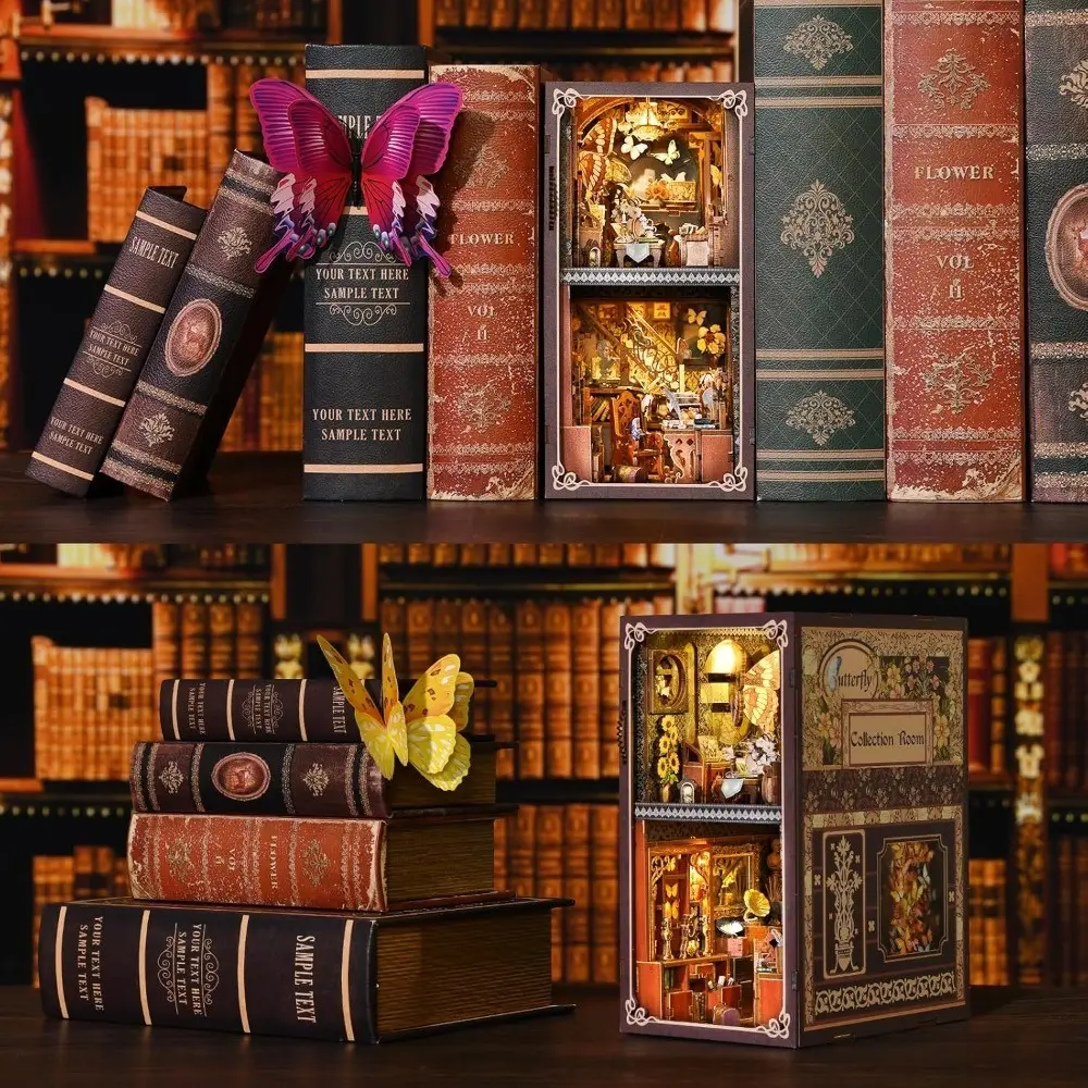Book Nook Kit - DIY Miniature House Wooden Doll House Dollhouse Kit 3D Puzzles Detailed Assembly for Adults, Gifts for Family and Friends, Bookshelf Decor Tiny House Model Build Miniature Set