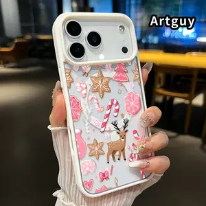 Artguy Magnetic Phone Case Supports Wireless Charging for iPhone 17 16 Pro Max Plus 15 14 13 12 11 Air E Pink Christmas Delight Pattern Non-Yellowing Shockproof Clear Slim Protector Durable Acrylic Cover