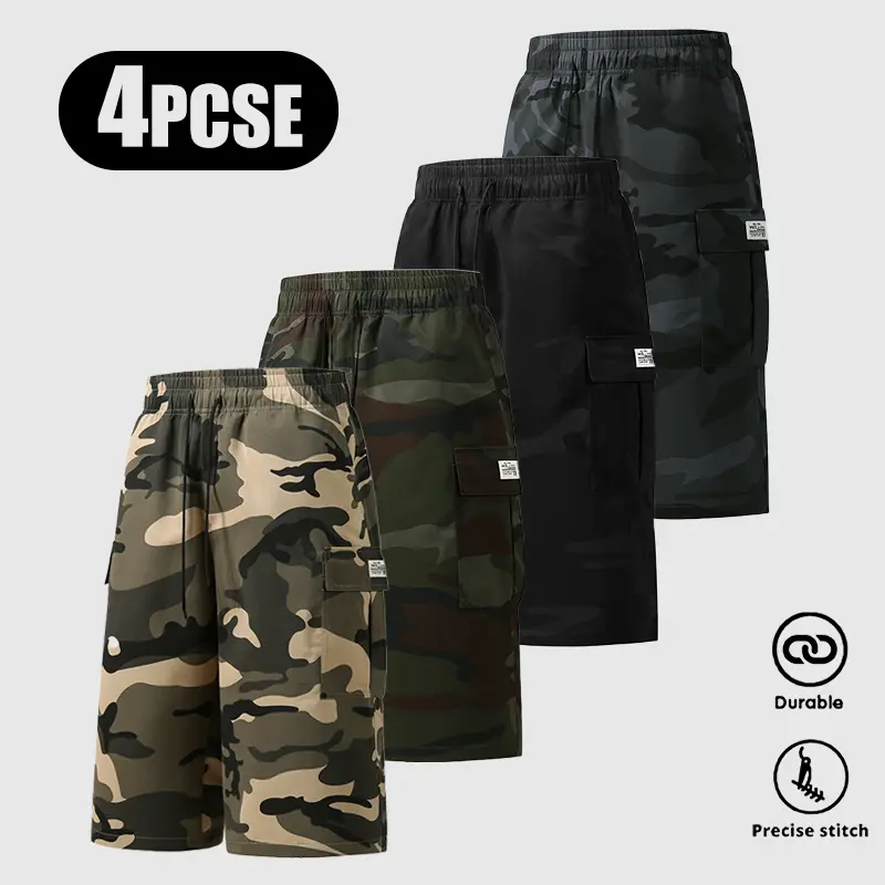 Men’s camouflage cargo shorts—trendy camouflage-print loose-fit seven-eighths pants suitable for street style, outings, and various casual occasions; a summer essential for men and stylish camouflage shorts that complement everyday menswear.