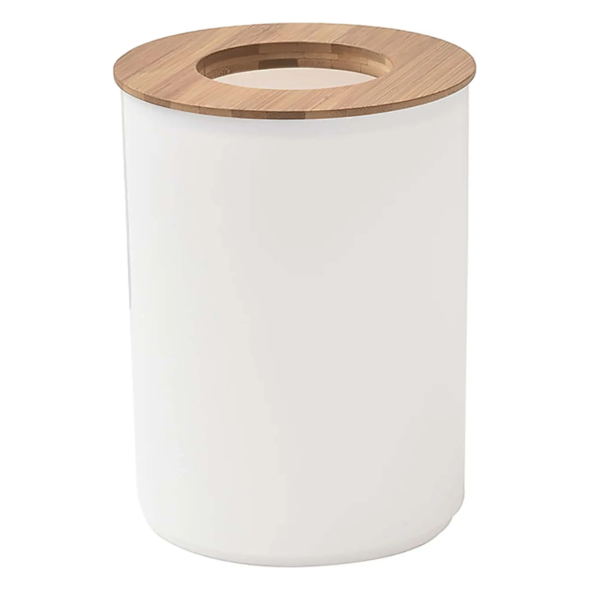 White Bathroom Trash Can Padang Bamboo Top 1.3 Gal - Stylish and Sustainable 5L Waste Solution